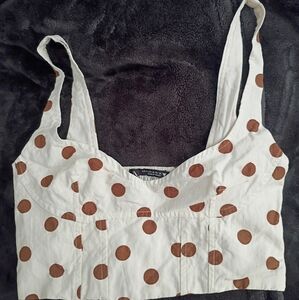 Zara White and Brown Polka Dot Tank Top